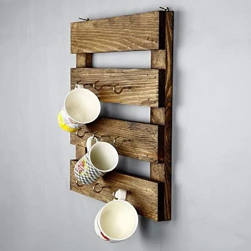 Olcay Accessory Wooden Decorative Natural Cup Holder Robe Hook