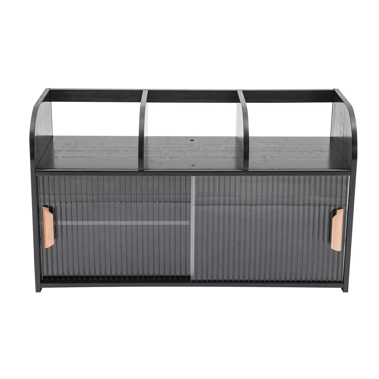 Lemari Penyimpanan Bambu, Bufet Kecil dengan Pintu Geser 3 Kompartemen Terbuka Lemari Makan Penataan Meja untuk K