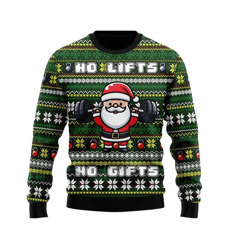 Funny Fitness Ugly Christmas Sweatshirts For Women Clothes Gym Power Lifting Mens Ugly Sweater Dumbbel 3D Print Unisex Pullovers