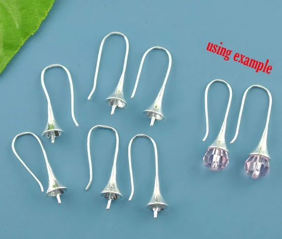 8 계절 구리 귀 와이어 후크 귀걸이 결과 꽃 실버 컬러 수제 보석 (적합 8mm 구슬) 26mm(1 \