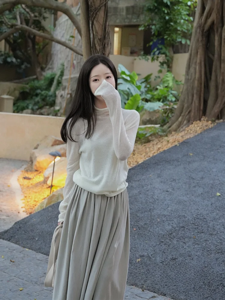 

Мягкий вязаный свитер с высоким воротником, универсальный базовый слой, свободный крой, повседневный шерстяной топ для женщин, цвет Toast Cloud