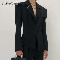 Blazer de temperamento sólido TWOTWINSTYLE para mulheres gola entalhada manga comprida minimalista de emagrecimento moda feminina roupas novas