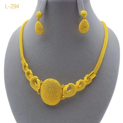 Dubai 24K Gold Plated Necklace Earrings Jewelry Set For Women Indian Nigeria Bridal Wedding Party Gift Jewellery