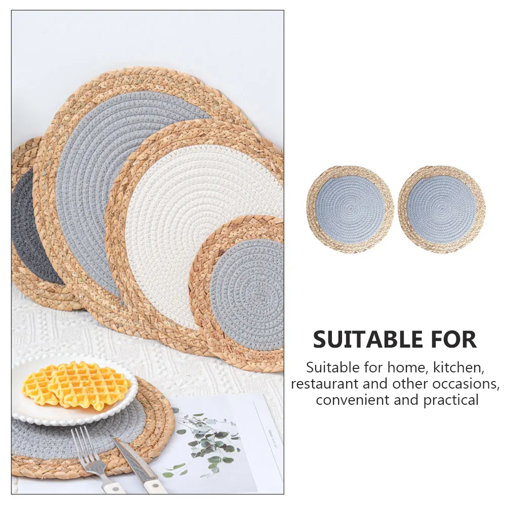 

2Pcs Round Straw Placemats Insulated Table Mat Heat Resistant Woven Placemat Tassel Place Mat Dining Kitchen Use