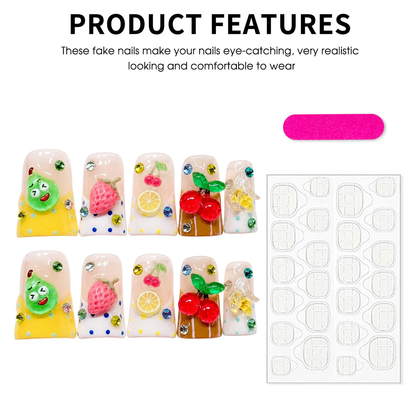 10pcs Handmade Press On Nails with 3D Fruit Design Gradient Short Duckbill Head False Nails Summer Cherry Strawberry Fake Nails view 4