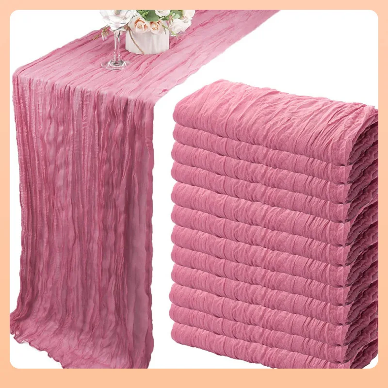 웨딩 컬렉션 세트 테이블 러너 레트로 버 질감 거즈 천 식사 빈티지 웨딩 파티 크리스마스 리넨 장식90*300