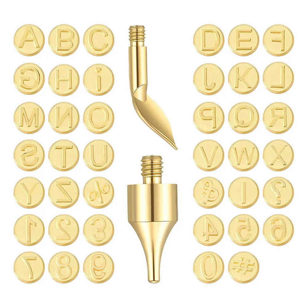 

1Set Woodburning Lettering Kit Brass Tips Interchangeable Letter Number Stamp Heads for DIY Pyrography Wood Craft
