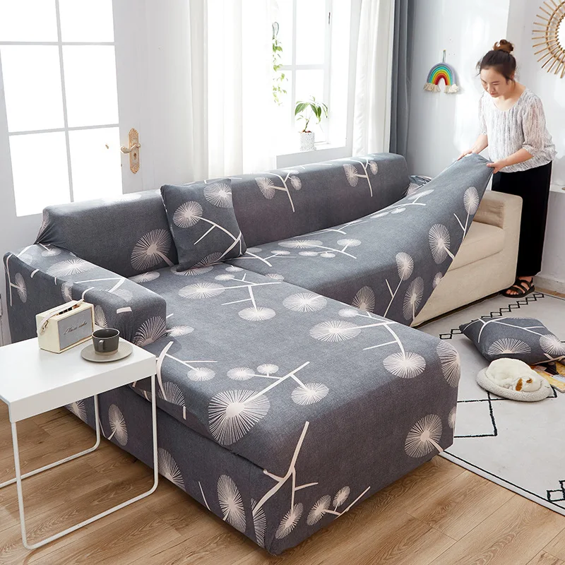 Dandelion Printing Elastic Sofa Cover for Living Room Spandex L Shaped Couch Cover Chaise Longue Armchairs Cover Funda Sofá