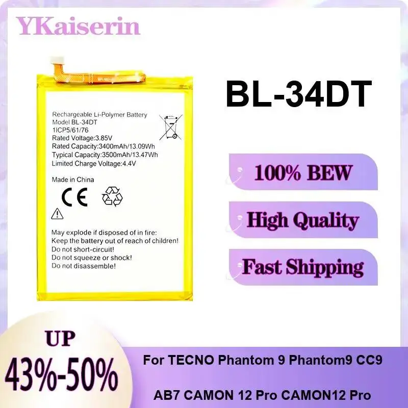 BL-49LT BL-46BT Battery For Tecno BL-39LT CD8 Phantom 9 12 1629 Camon 11S 18P 3.87v 12 15 17 18 19 20 Spark 4 6 8 16 Premier Pro