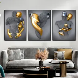 Modern Wall Art Poster Prints Romantic Metal Figure Statue Canvas Painting Picture For Living Room Home Decoration