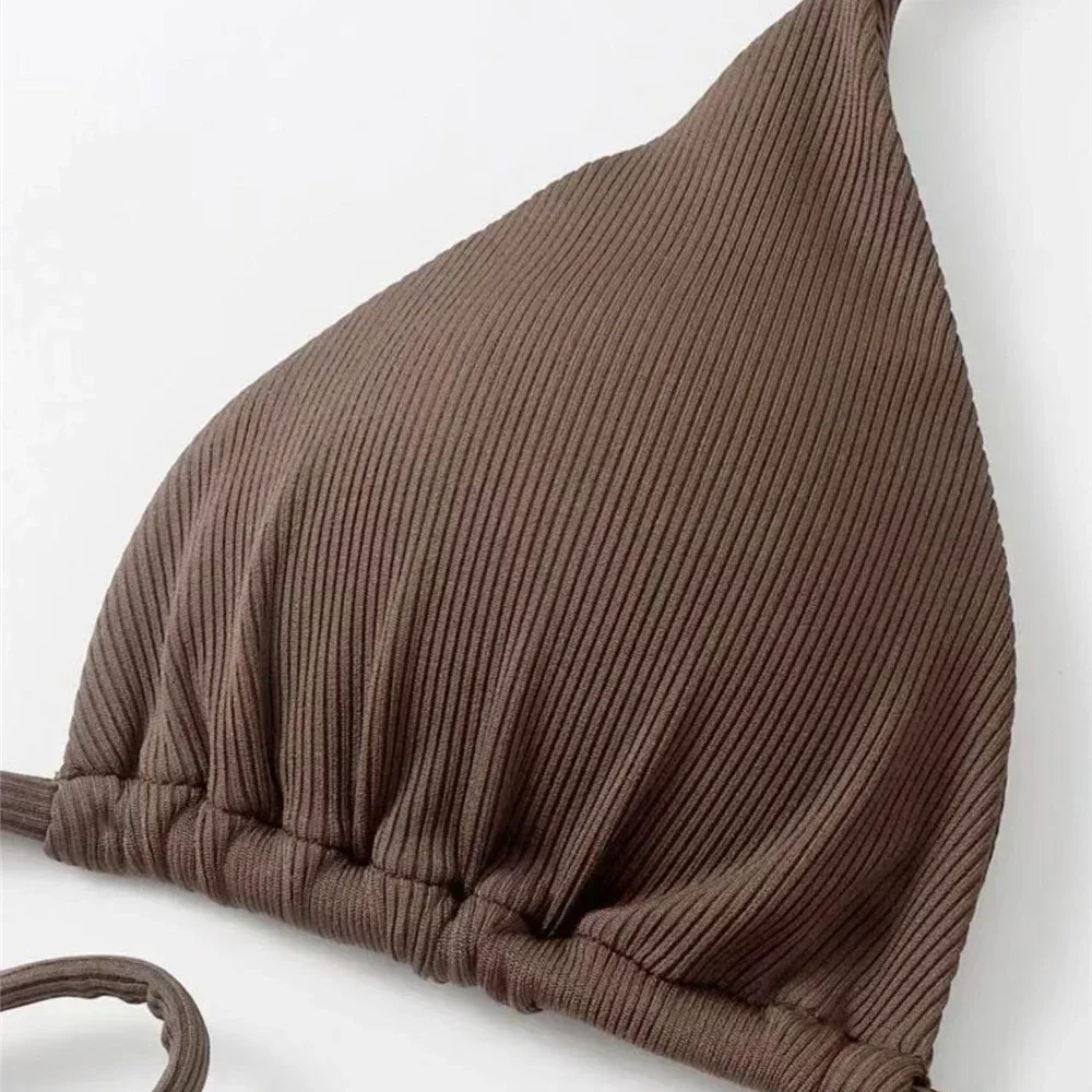 البني مضلع ملابس السباحة سلسلة الرسن مثلث ملابس سباحة نسائية صغيرة ثونغ مثير المايوه النساء الدانتيل متابعة ثوب السباحة Biquinis البيكينيات مجموعات