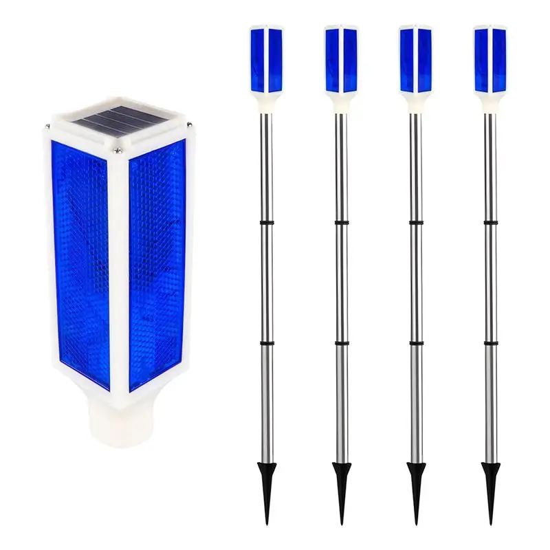 AB33-Solar Powered 4Pcs Outdoor Lights Waterproof, Reflective Driveway Markers Warning Flash Light With 2 Lighting Modes Blue