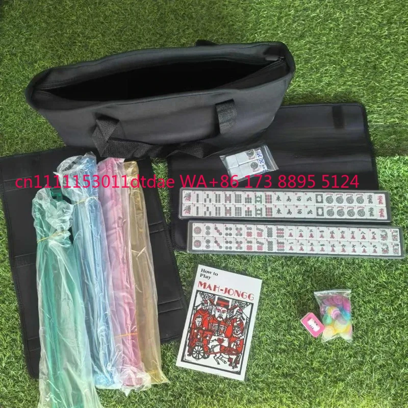 American Mahjong Set -166 Premium White Tile, 4 Multi in One Rack/Pusher, Canvas Bag Mahjong