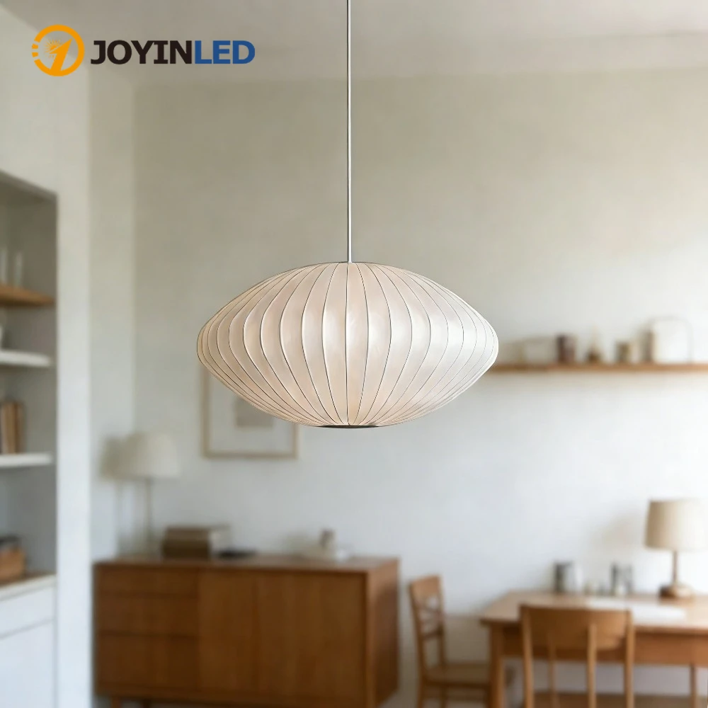 

JOYINLED E27 Hanging Lights Silk White Dia40.cm Chandeliers Oval Shade LED Lights for Living room Restaurants Dining Room