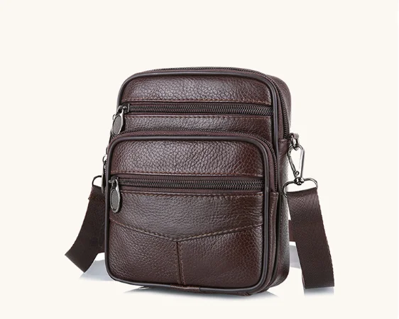 Men's Large-Capacity Leather Shoulder Bag Top Layer Cowhide Multi-Functional Crossbody Bag for Business And Office Use