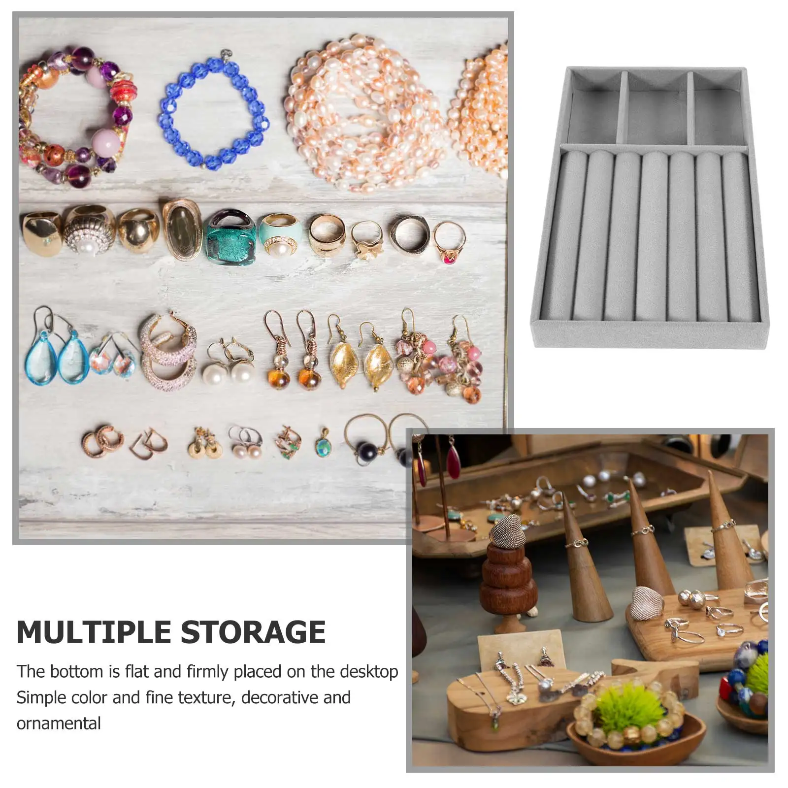 

6 Compartments Grey Jewelry Tray Storage Organizer Drawer Inserts Stackable Display Trays for Rings Earrings Necklace Holder Box