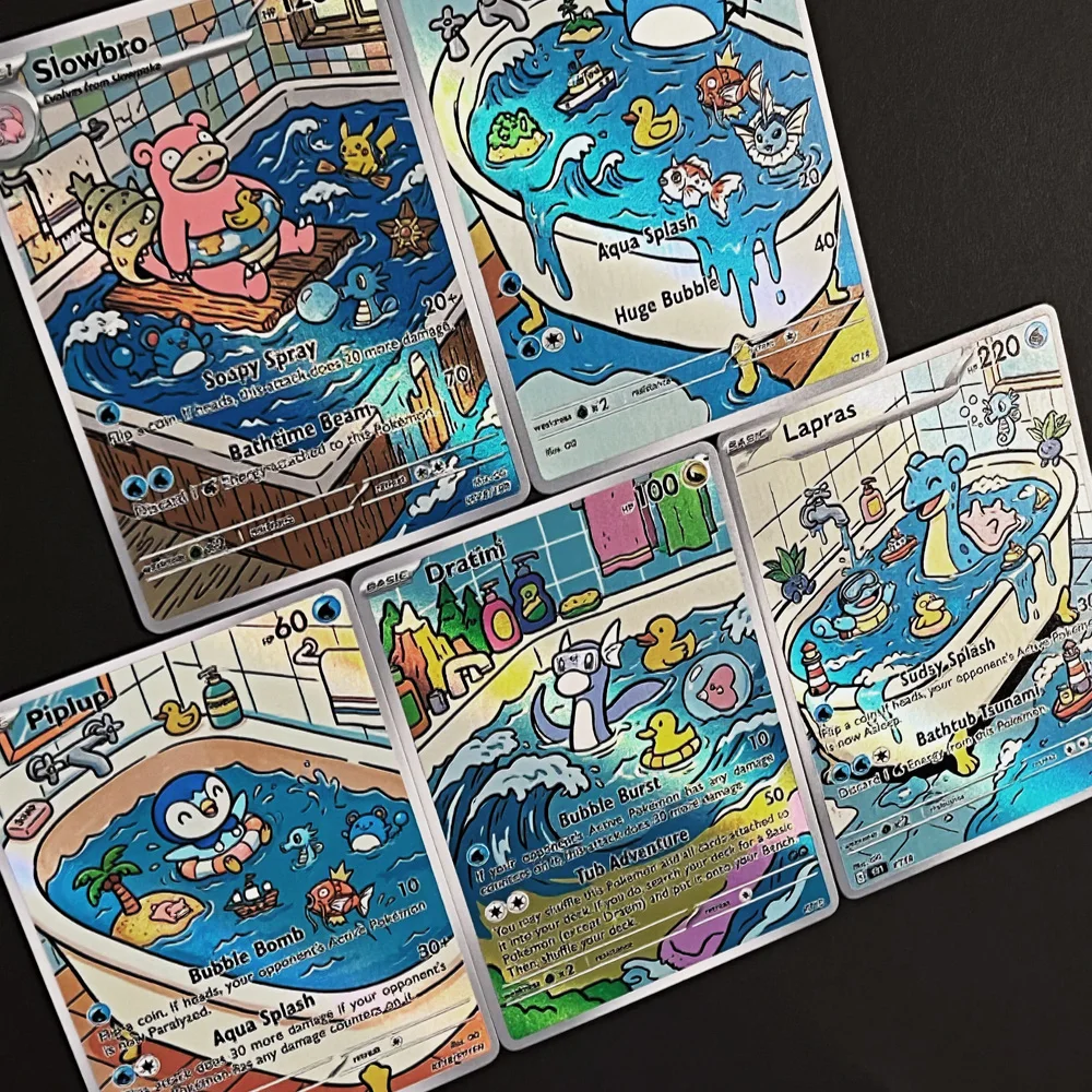 5Pcs Pokemon Cards Slowbro Marill Piplup Dratini Lapras PTCG Holographic Cards Rare Holo Pokemon Cards Gift view 4