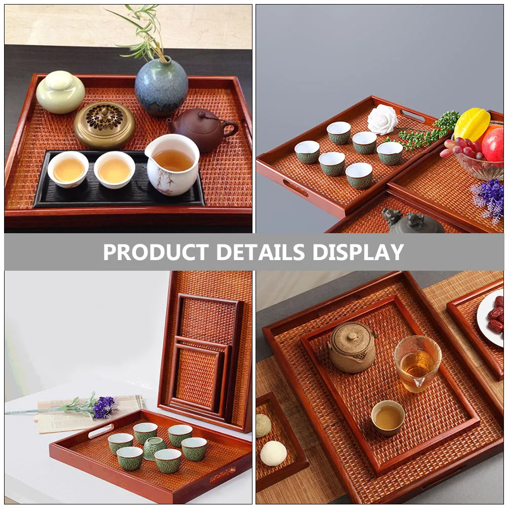 

Rattan Tray 40x30x3 5cm Wood Tea Serving Food Storage Coffee Table Decor Party Fruit Snack Bread Rectangle Trays