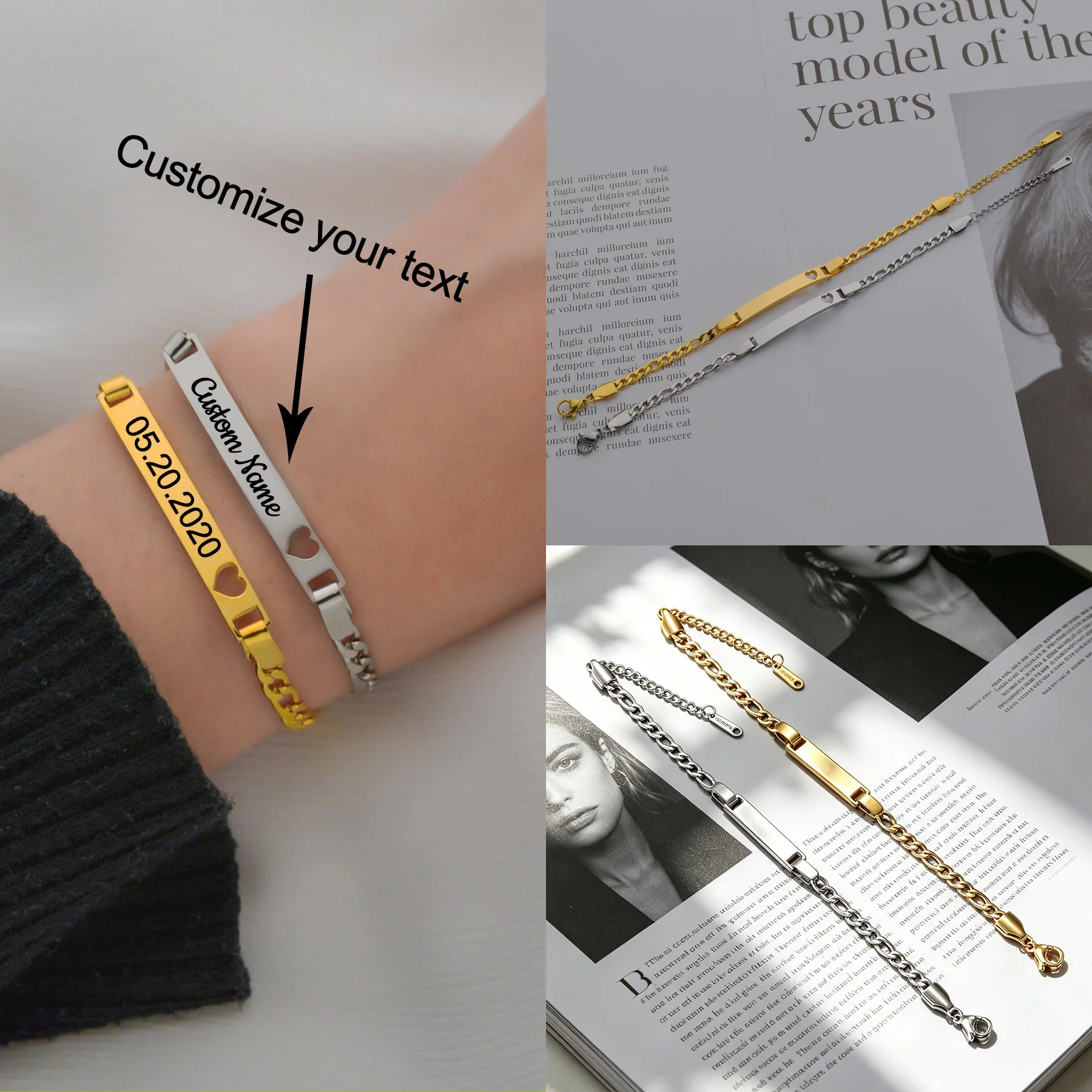 Personalized Engraving Children's Stainless Steel Nameplate Bracelet Customized High-quality Hypoallergenic Daily Wrist Jewelry