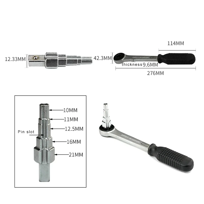 Multi-purpose Durable Radiator Spanner Hand Tool Radiator Stepped Wrench+Ratchet Carbon Steel Tools Step Wrench