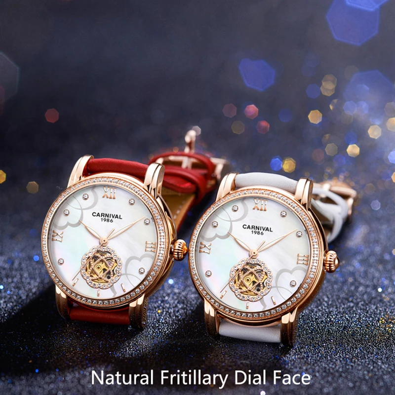 Carnival Top Brand Luxury Diamond Mechanical Watch Women Automatic Watches Waterproof Sapphire Hollow Watch Relogio Feminino