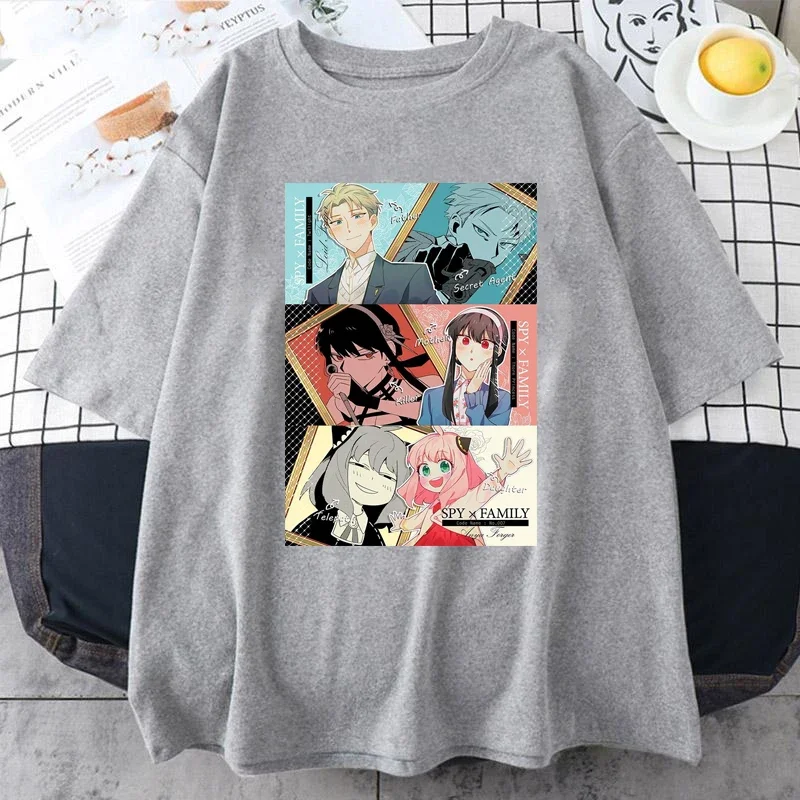 Spy Family Anime Print T-Shirts Damen Kleidung Sommer Lässige Mode Harajuku Niedlich Lustig Kurzarm Tops O-Ausschnitt T-Shirts