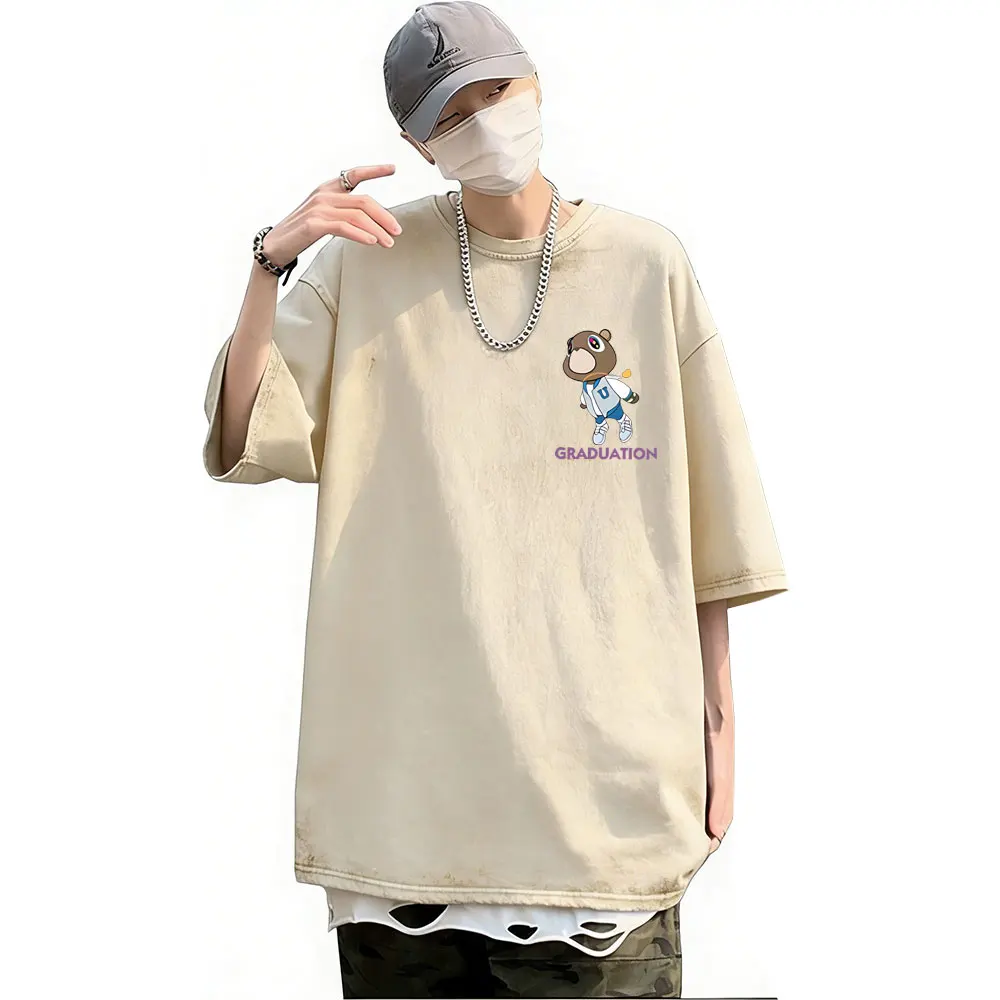 

Washed Vintage Rapper Kanye West Graphic T Shirt Graduation Bear Album Cover Print T-shirt Men Hip Hop Fashion Crewneck T Shirts