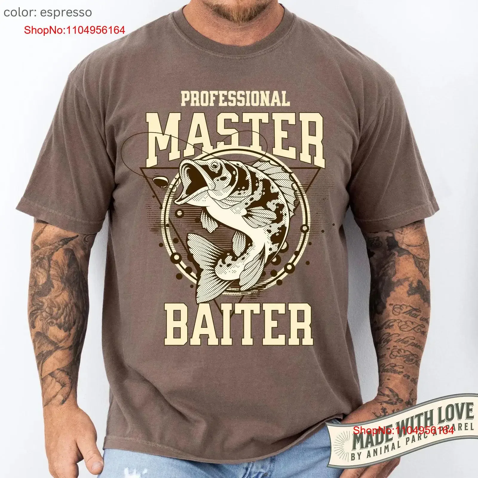 

Винтажная футболка Master Baiter Fishing, забавная шутка, любовник, мужа, папа, окунь, рыба, винтажная стираная слегка дизайнерская одежда, мужская одежда