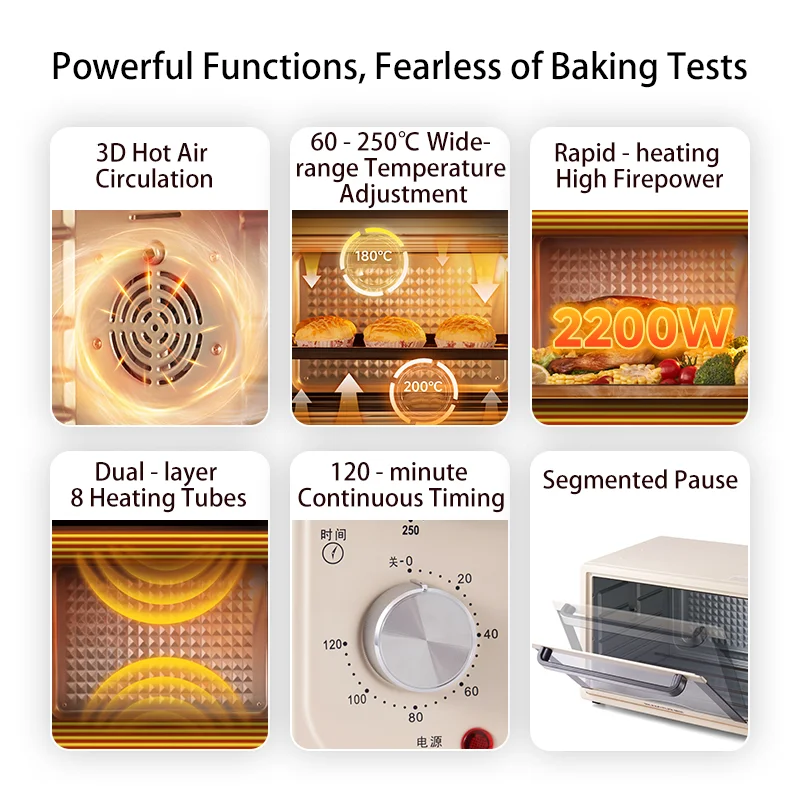 SUNATUR 2200w hot air circulation oven small commercial baking pizza toaster oven 60L Electric table oven household pastry oven view 5