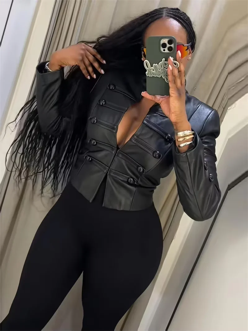 Guobioziy 2026 Fall New Women's Short Jacket with Stand Collar Long Sleeves Button Decoration Street-Style Slim Fit Coat