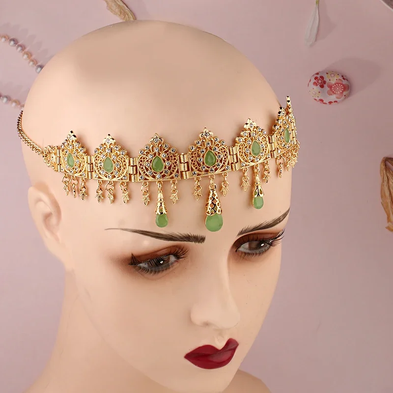 

Arabic God Plated Bridal Hair Chain Water Drop Headbands Algerian Trendy Hair Accessories for Girls Bijoux De Front Mariage