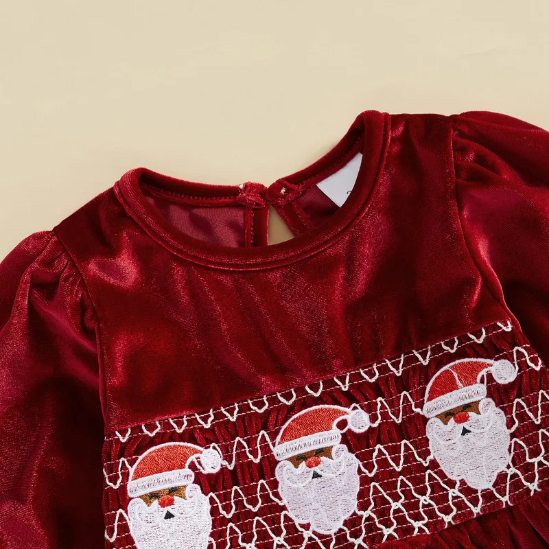 RUEWEY 0 to 18 Months Baby Girls Christmas Bodysuit Long Sleeve Crewneck Santa Claus Embroidery Jumpsuit Baby Clothing