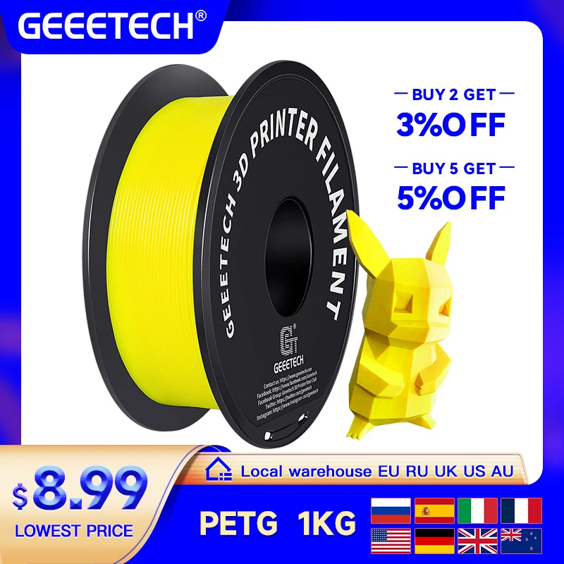 GEEETECH-filamento PETG para impresora 3D, 1Kg, 1,75mm, envasado al vacío, almacenes extranjeros, envío rápido