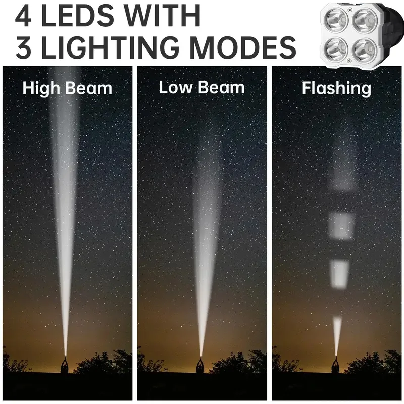 LED Flashlight High Power Camping Torch with 4 Lamp Beads COB Side Light Rechargeable USB Hand Lantern For Outdoor Lighting