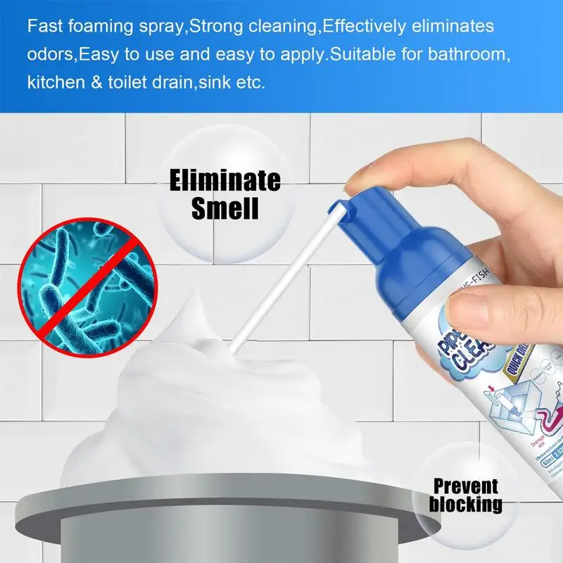 Drain Foam Cleaner 60ml Clog Remover Pipe Cleaner Foam Spray Anti-aging Cleaner Tool For Sewer Toilet Sink Cleaning Household