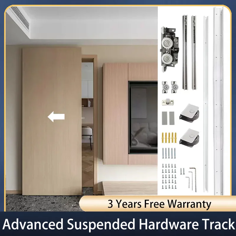 

Hidden Sliding Ghost Door Barn Door Hardware Track Kit Translational Two-way Buffer Accessories for Door Widths 700mm-1500mm