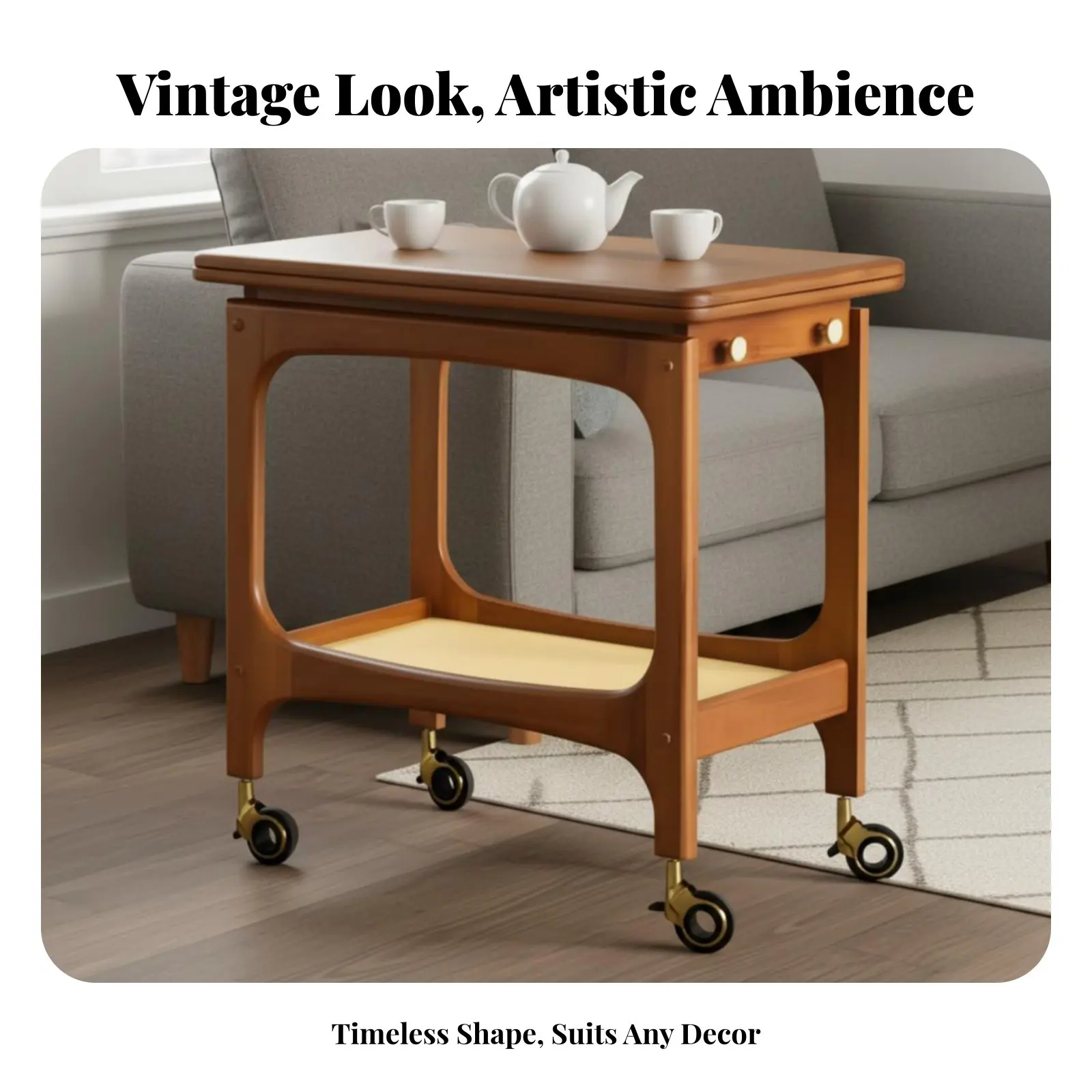 

Wooden Trolley with Fold-Downextension Top Multi-Functional Mobile Storage Adaptable Design Easy to Clean