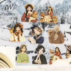 JIANWU Winter Love Song Series Literary Character Landscaping Material Collage PET Sticker Creative DIY Journal Stationery