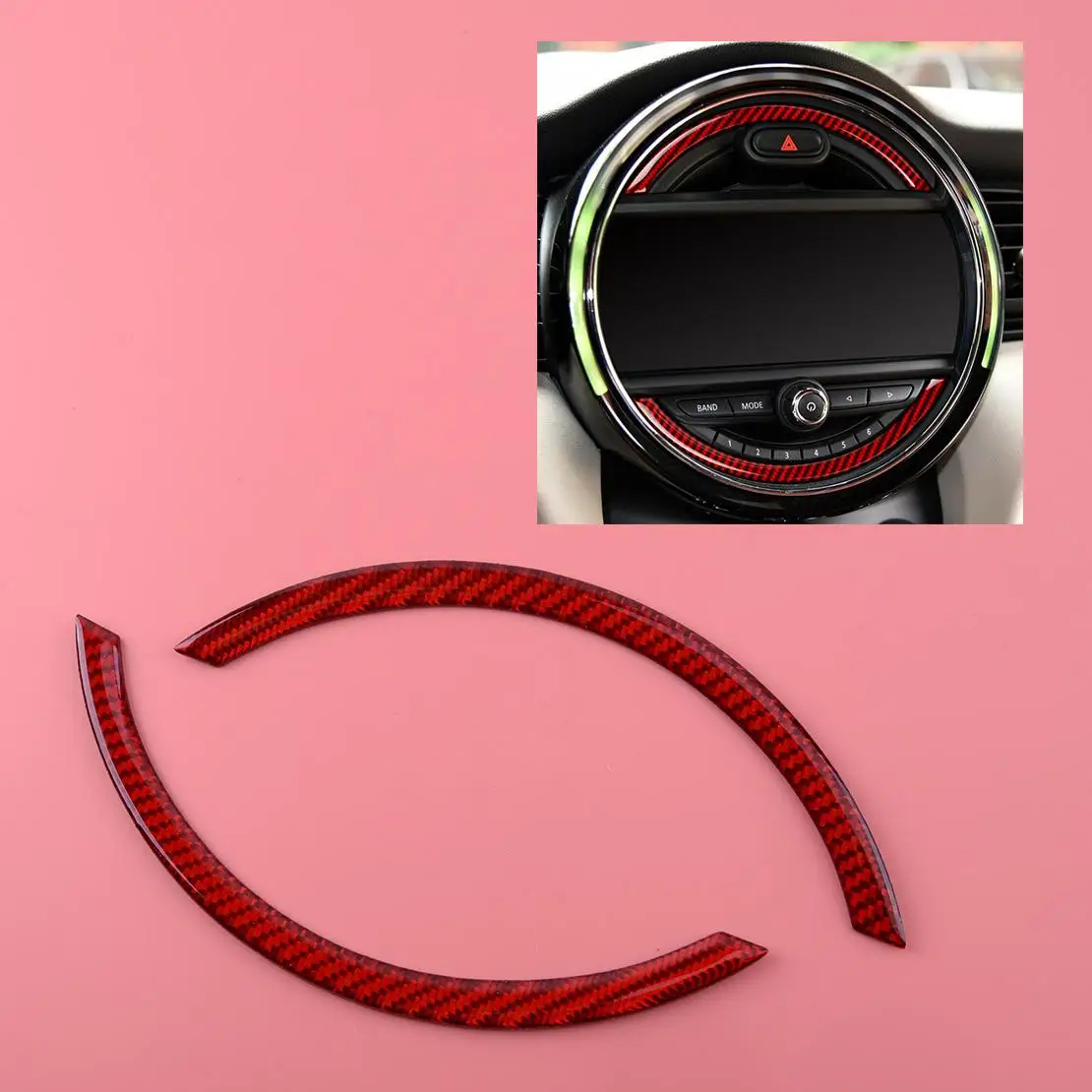 1 Pair Red Carbon Fiber Console Navigation Screen Frame Trim Sticker Fit For Mini Cooper F55 F56 Hatch