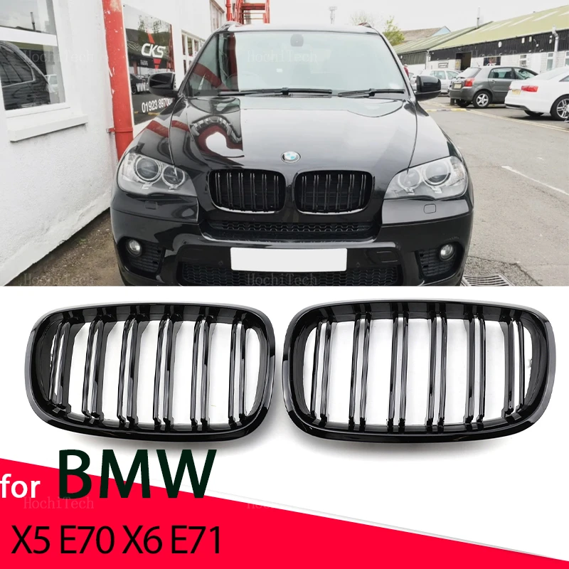 

Front Kidney Grille Hood Grills Double Line for BMW X5 E70 2007-2013 X6 E71 E72 2008-2014 Glossy Black Front Kidney Grille Grill