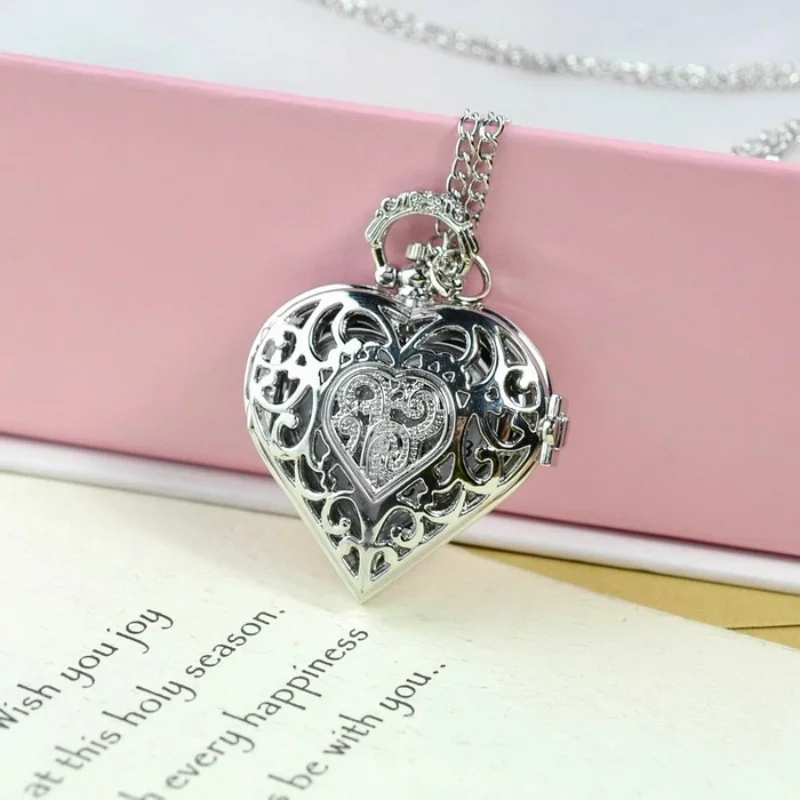 Silver Smooth Quartz Pocket Watch Mens Womens Necklace Clock Metal Stainless Steel Watches Pendant with Short Chain Gifts