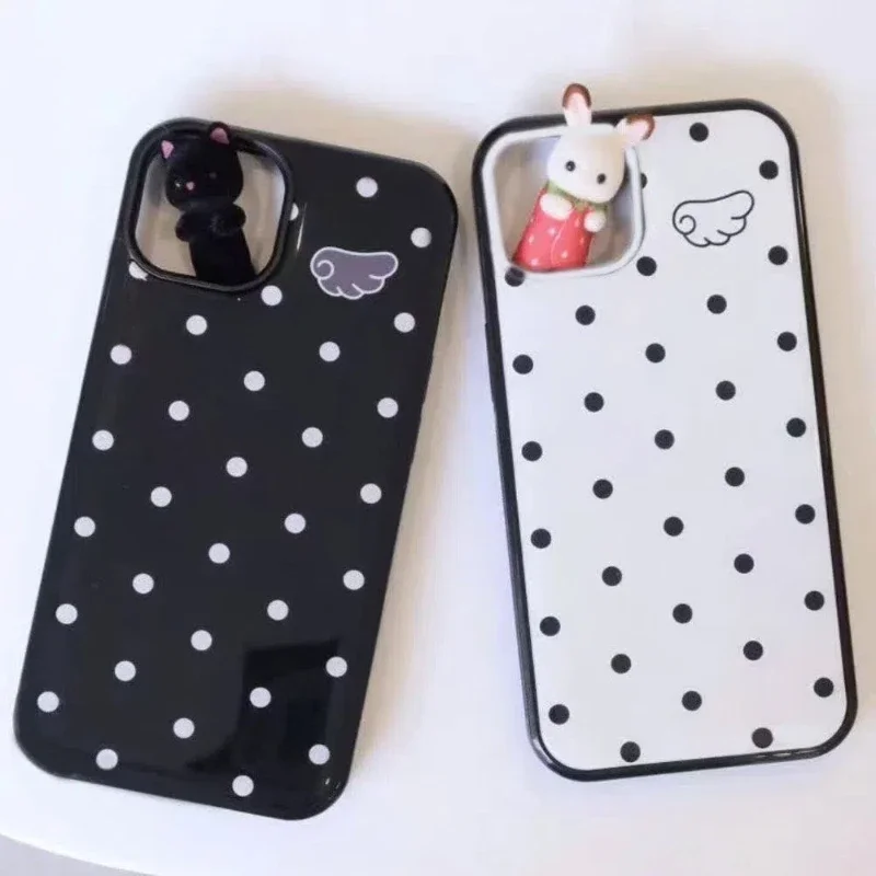 Korean cute angel wings polka dot soft case for iPhone11 12 13 14 15 16 pro mobile phone case for iPhone11 pro Max