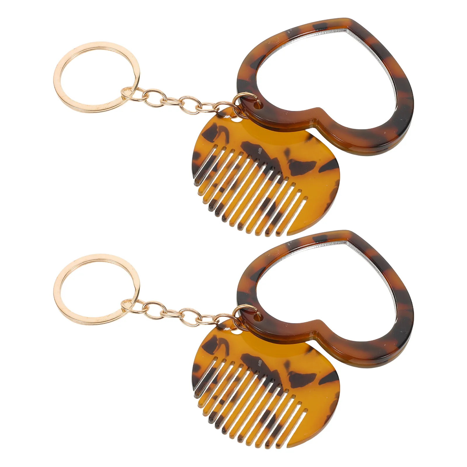 2Sets Heart Shaped Makeup Mirror Keychain with Comb Small Portable Pocket Mirror for Women Teen Girls Compact Travel Vanity