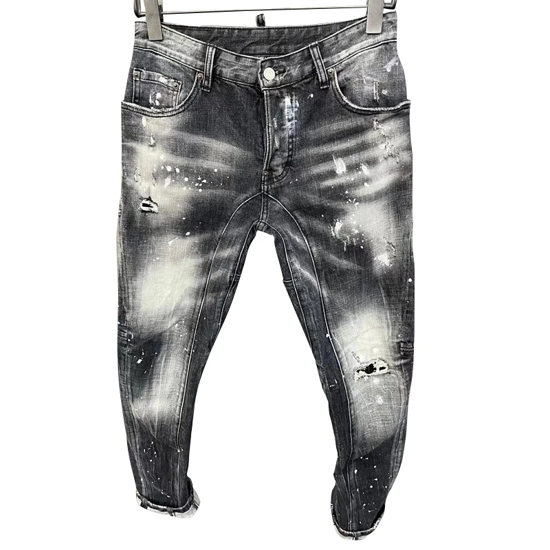 starbags dsq  t156  Men's denim trousers quadratic cat claw marks ripped fashion small straight feet fashion trend jeans