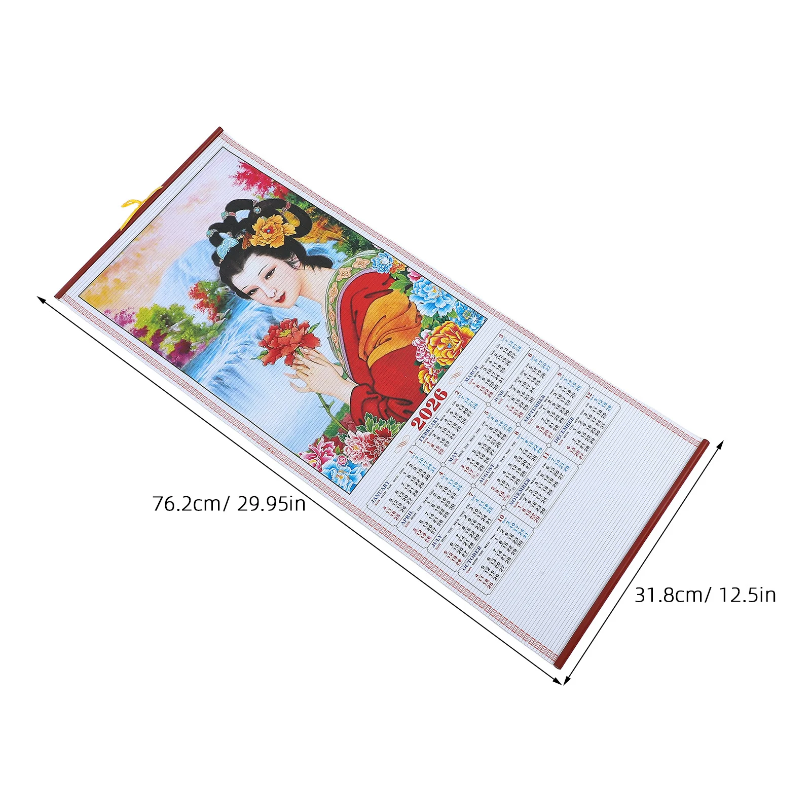 2026 Calendario a scorrimento sospeso in finto rattan Anno lunare cinese Decorazione da parete Anno del cavallo Calendario estetico per soggiorno Ufficio