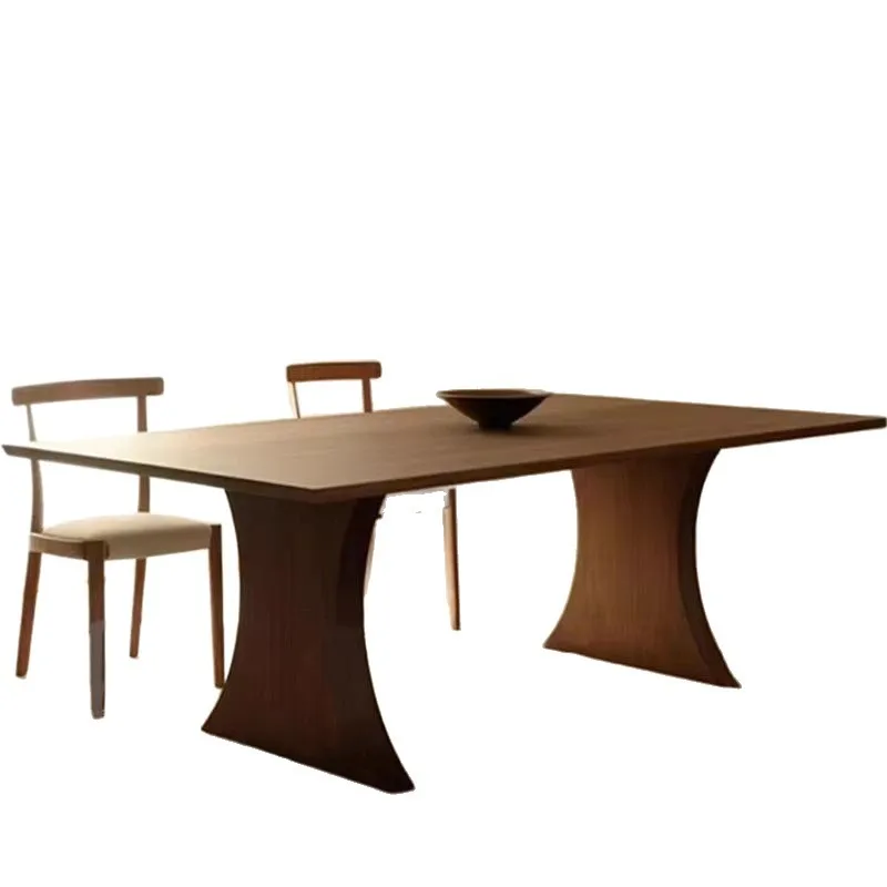 

Light luxury retro walnut dining table solid wood log wabi-sabi wind fish tail medium antique Nordic rectangular desk dining