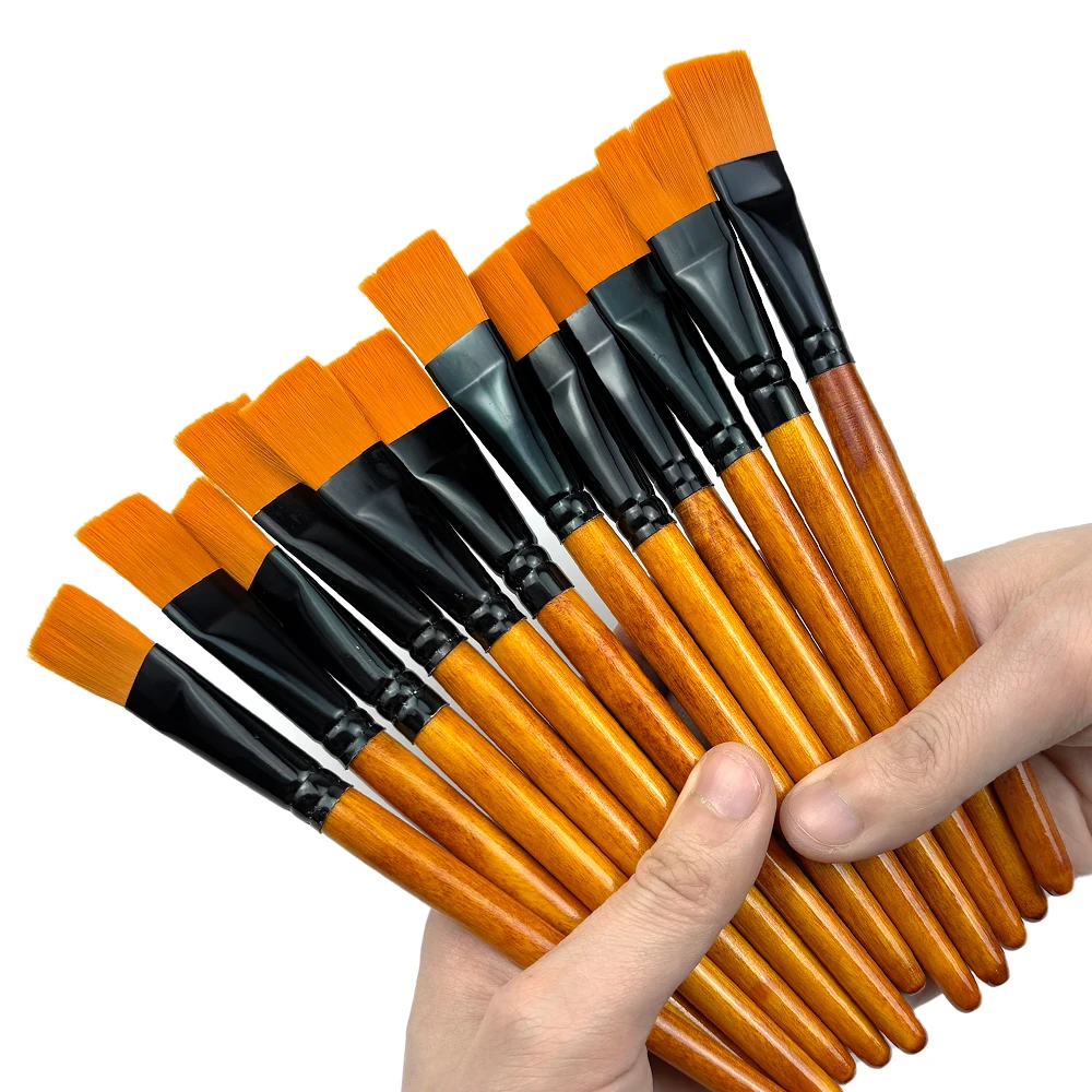 12本ワイドフラットアクリルペイントブラシ - 3/4インチ合成ナイロン毛、ディテールアートペインティング、オイル、水彩用 - バルクペイント