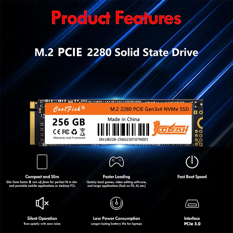 CoolFish M.2 SSD Hard Disk 256GB 512GB 1TB 2TB 3000MB/s NVMe M2 2280 SSD PCIe3.0 Internal Solid State For PC Laptop Desktop