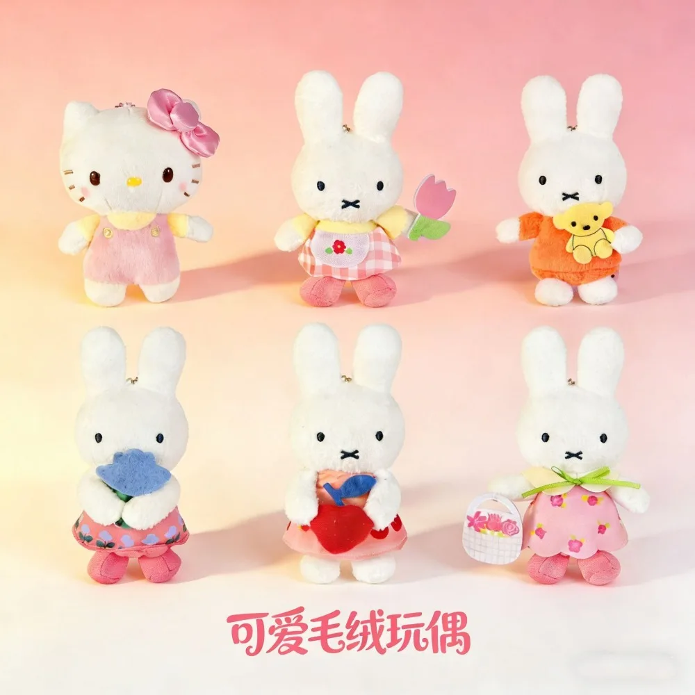 

Cute Mini Miffy Rabbit Plush Keychain, Striped Scarf Design, Lovely Doll Bag Pendant Decor Ornament