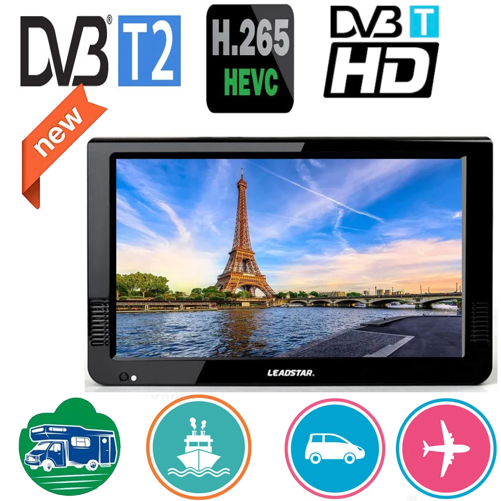 D10 Leadstar 10 Inch DVBT/DVBT2& ISDBT Portable Mini Digit Tv With H265/Hevc Dolby Ac3 HDMI INPUT  Used At Home Car Boat Outdoor